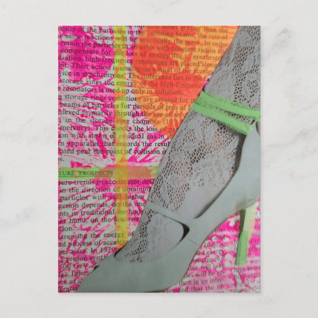 Sexy Ben i spetsar och klackar Mixed Media Collage Vykort (Framsida)