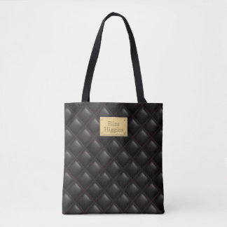 Sexy Black Leather Quilted Goemtric Mönster Namn Tygkasse