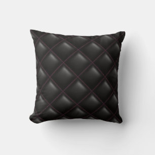 Sexy Black Leather Shock rosa Quiled Square Mönste Kudde