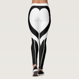 Sexy Black White Heart Butt Gym Activewear Leggings