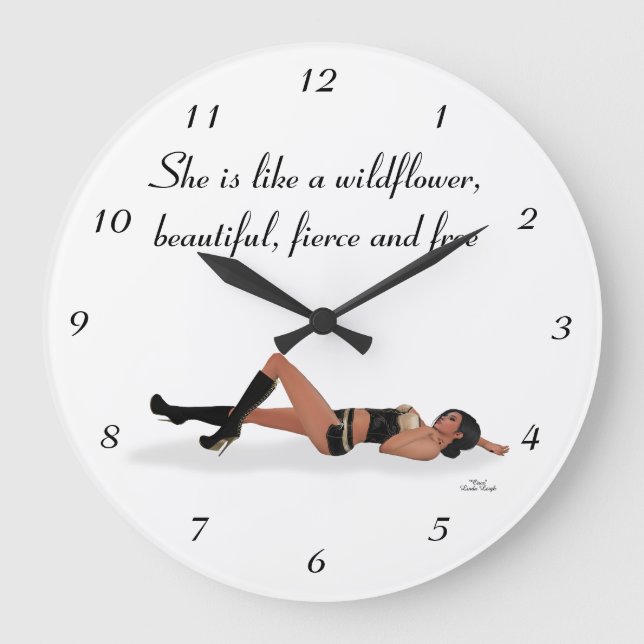 Sexy Brunette Pinup Girl Sleeping Wall Clock Stor Klocka (Framsida)