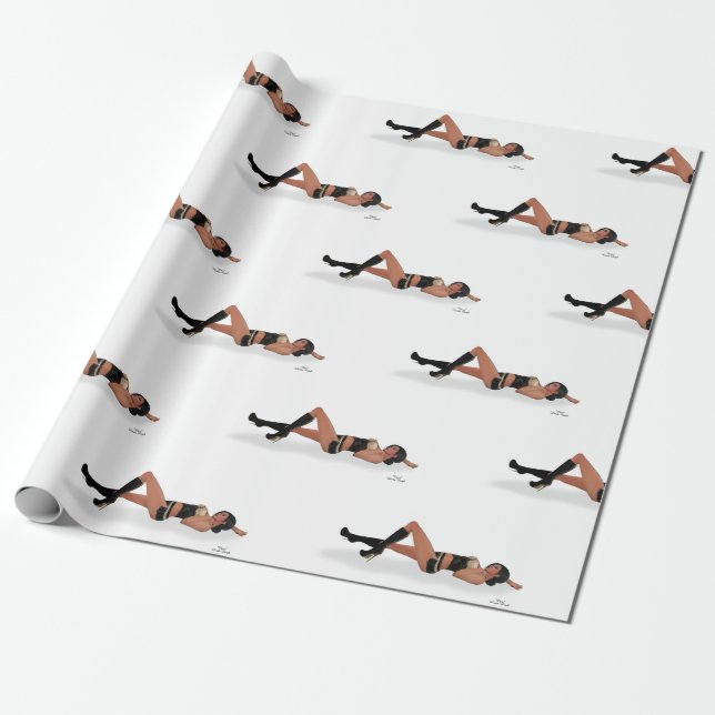 Sexy Brunette Pinup Girl Sleeping Wrapping Papper Presentpapper (Utrullad)