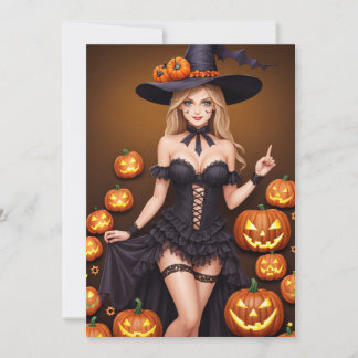 Sexy Costume Halloween Witch Cards Inbjudningar