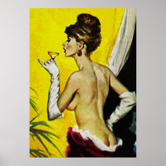 Sexy Dam Drinking Vin Retro Pulp Cover Art Poster