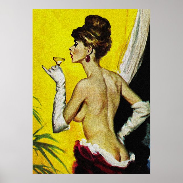 Sexy Dam Drinking Vin Retro Pulp Cover Art Poster (Framsidan)