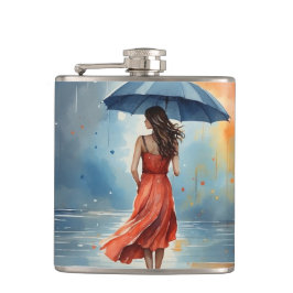 Sexy Dam i Spanien med paraplyer - vattenfärgskons Fickplunta