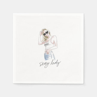 Sexy dam slogan med mode-flicka pappersservett