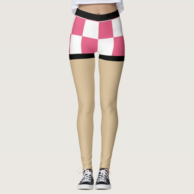 Sexy Fake kort l Rosa och white Checkerd Leggings (Framsida)
