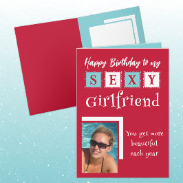 Sexy flickväns lägg till bild blå födelsedag kort