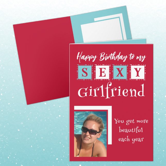 Sexy flickväns lägg till bild blå födelsedag kort (Skapare uppladdad)