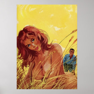 Sexy Girl in Fält - Vintage Pulp Cover Print Poster