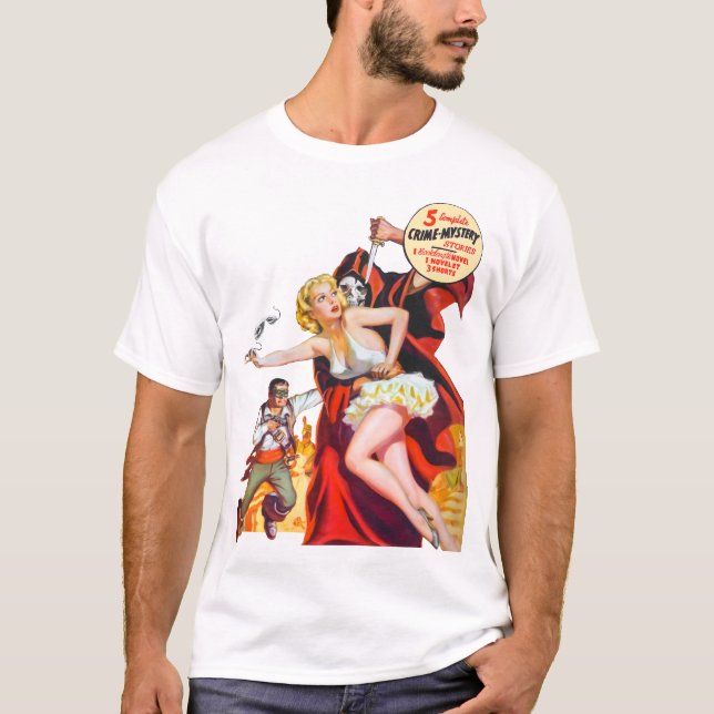 Sexy Girl Red Skull Slayer Horror Pin Up Blonde T Shirt (Framsida)