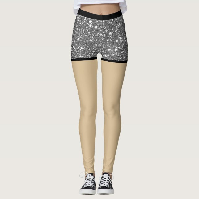 Sexy Glam Fake kort l Glitter Metall Leggings (Framsida)