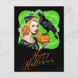Sexy Halloween Girl och Raven Helg Vykort