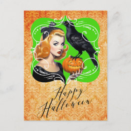 Sexy Halloween Girl och Raven Helg Vykort