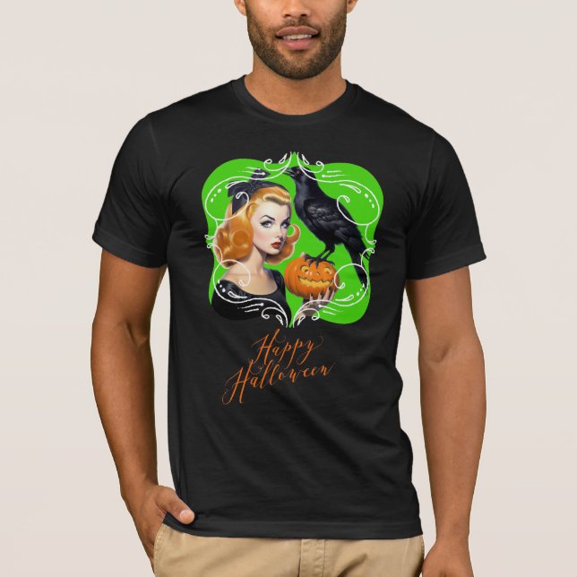Sexy Halloween Girl och Raven T Shirt (Framsida)