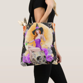 SEXY HALLOWEEN WITCH ON SKULL WITH FLOWERS TYGKASSE