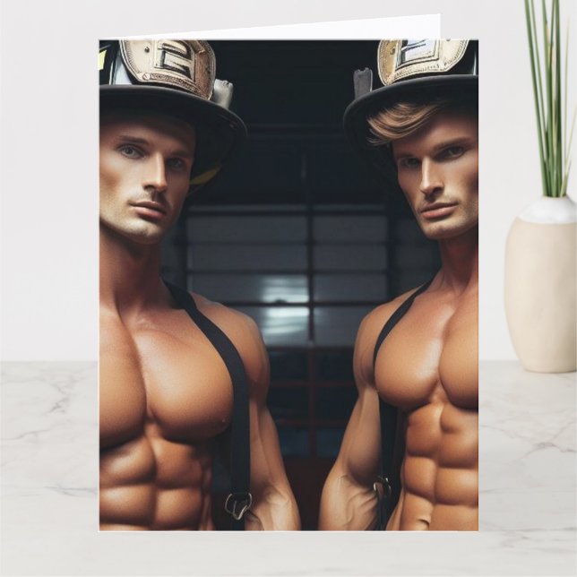 SEXY HUNK FIREFIGHTERS HOT BIRTHDAY GREETING Card Kort (Framsida)