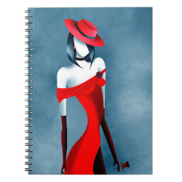 Sexy Lady Holding Rose Red Blue Anteckningsbok