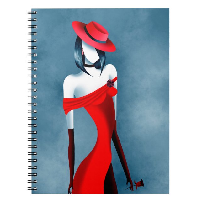 Sexy Lady Holding Rose Red Blue  Anteckningsbok (Framsidan)