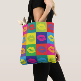 Sexy Läppar Kiss Marks Pop Art Stil Tygkasse