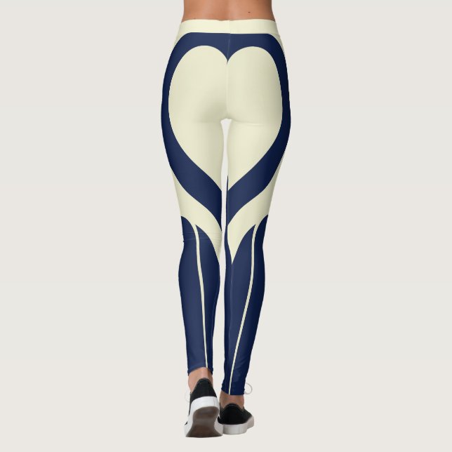 Sexy Navy Blue Cream Heart Butt Activewear Leggings (Baksida)
