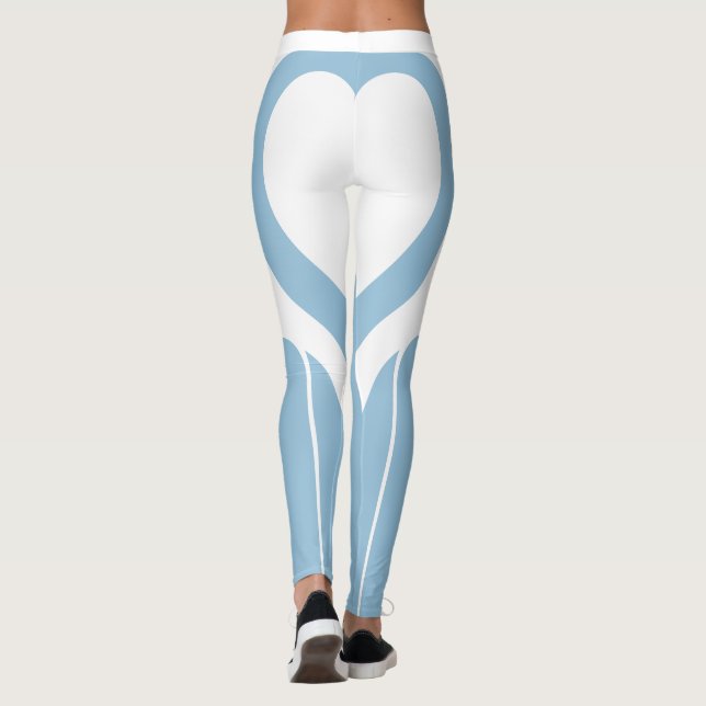 Sexy Pastel Blue White Heart Butt Gym Activewear Leggings (Baksida)