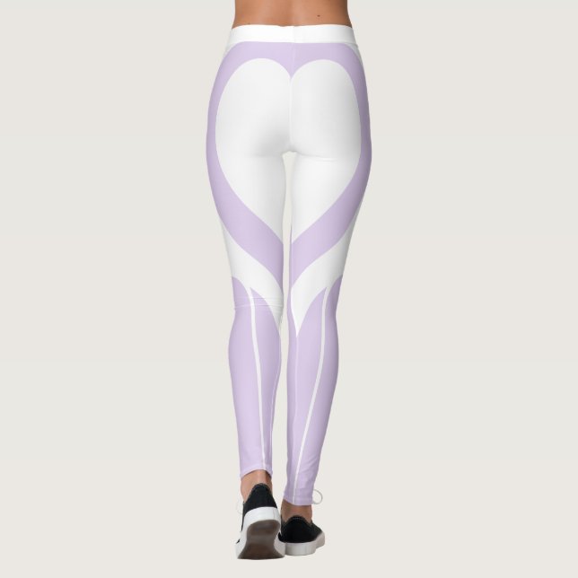 Sexy Pastel Lila White Heart Butt Gym Leggings (Baksida)