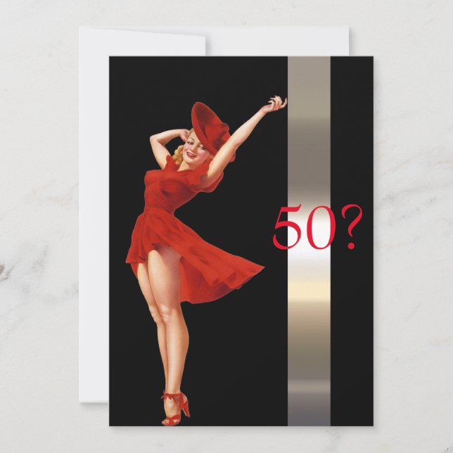 Sexy Pin Up, Dam i Red, födelsedagsinbjudan Inbjudningar (Framsida)