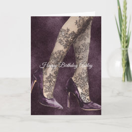 Sexy Purple High Heels Lace Nylons Birthday Kort