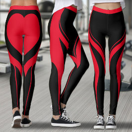 Sexy Red Black Heart Butt Gym Activewear Leggings