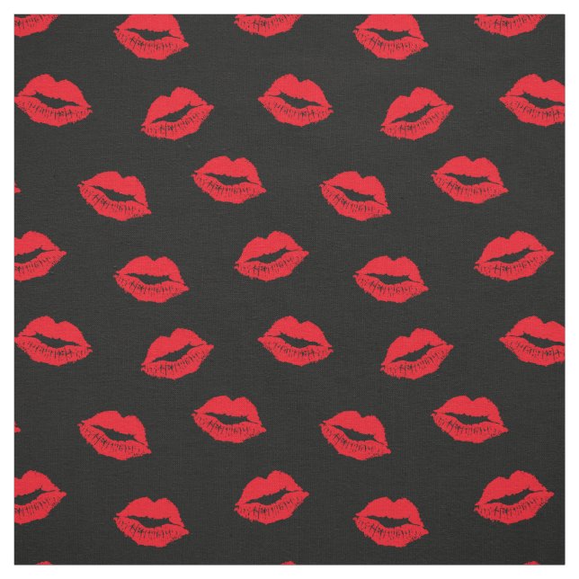 Sexy Red Läppar Mönster på svart Tyg (Provkarta)