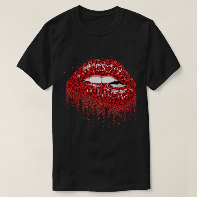 Sexy Red Lip Biting Red Heart - droppande Läppar f T Shirt (Design framsida)