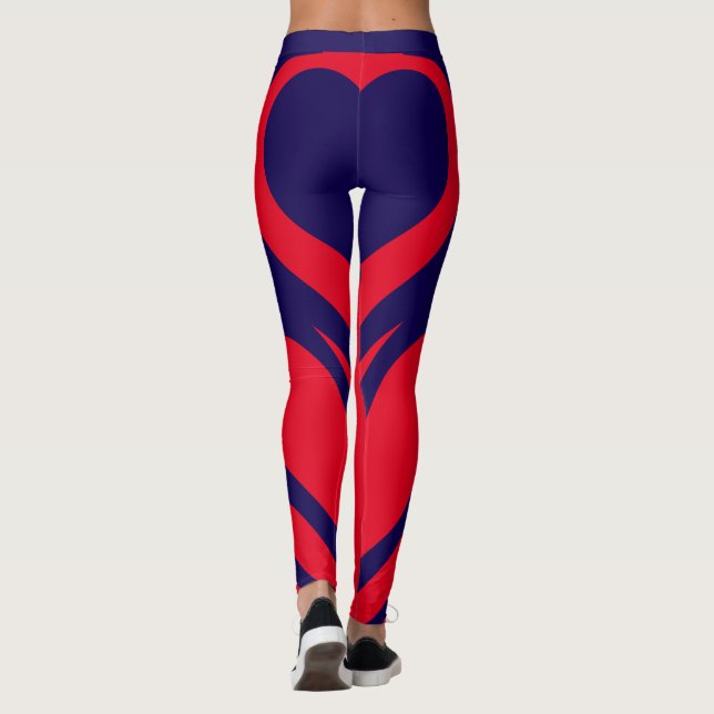 Sexy Red Navy Blue Heart Butt Workout Leggings (Baksida)