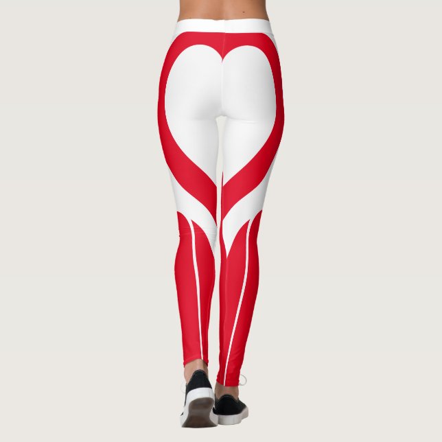 Sexy Red White Heart Butt Gym Activewear Leggings (Baksida)