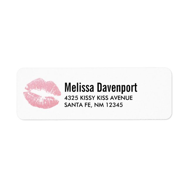 Sexy Rosa Glitter Läppar Glamous Returadress Etikett (Framsidan)