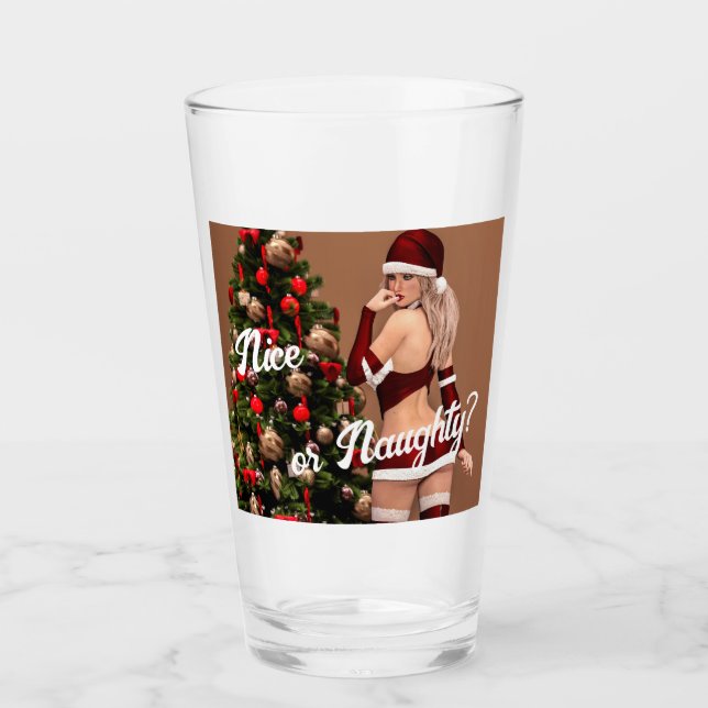 Sexy Santa Girl nära Julgran Glaskopp (Framsida)