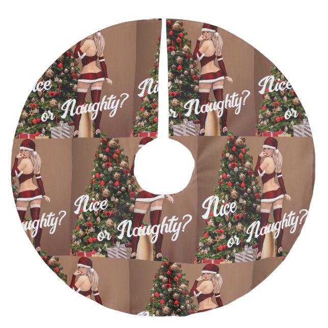 Sexy Santa Girl nära Julgran Julgransmatta Borstad Polyester (Framsidan)