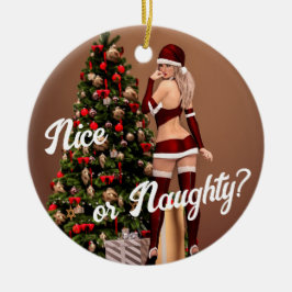 Sexy Santa Girl nära Julgran Julgransprydnad Keramik