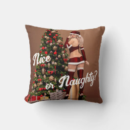Sexy Santa Girl nära Julgran Kudde