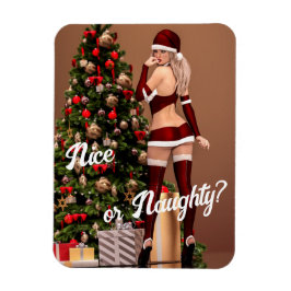Sexy Santa Girl nära Julgran Magnet