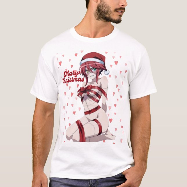 Sexy Santa Marry Cristmas Wrapped Anime Girl T Shirt (Framsida)