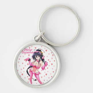 Sexy Santa Marry CristmasPink Heart Anime-Keychain Rund Silverfärgad Nyckelring
