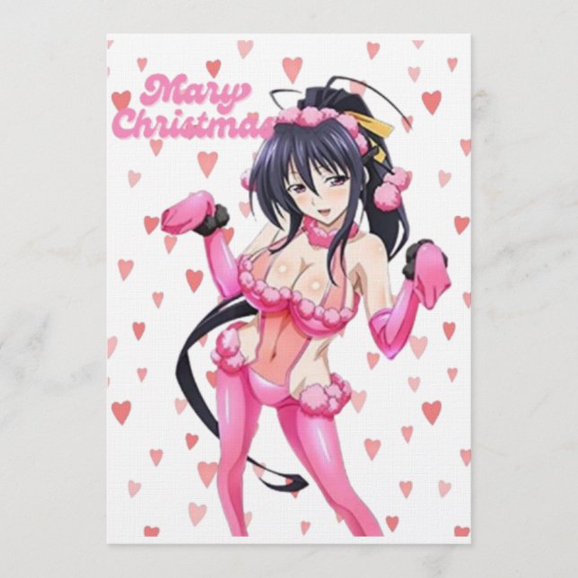 Sexy Tomte Glad Jul Rosa Hjärt Anime Diva Inbjudningar (Framsida)