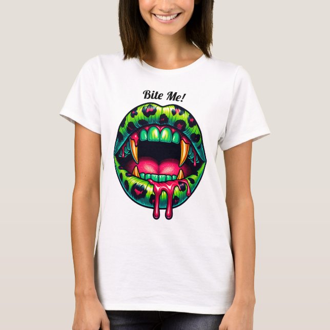 Sexy Vampire Mouth Back Vingar T Shirt (Framsida)
