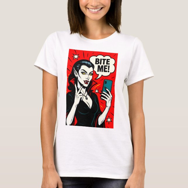 Sexy Vampire Selfie - Classic Pop Art T Shirt (Framsida)