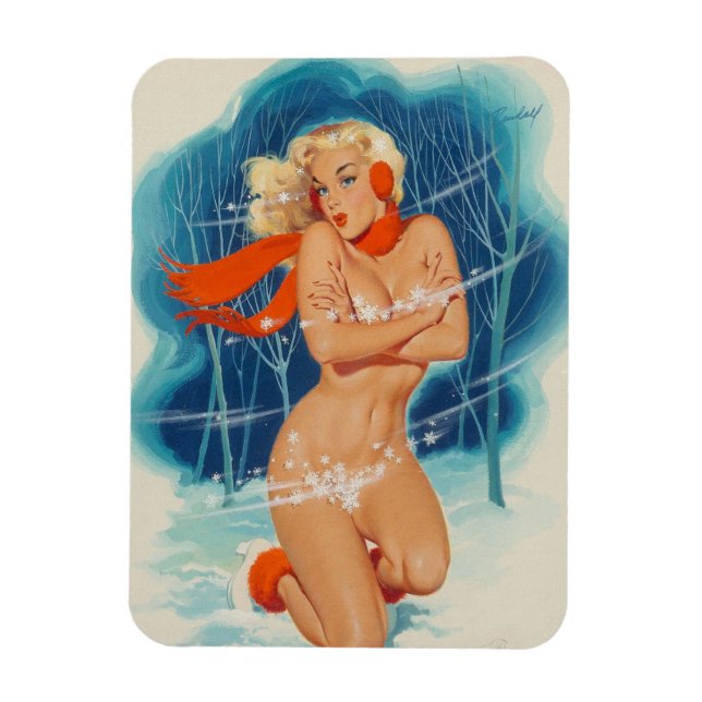 Sexy Winter Pin Girl jul Magnet (Vertikal)