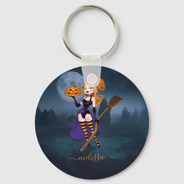 Sexy Witch i månljuset Nyckelring (Framsida)