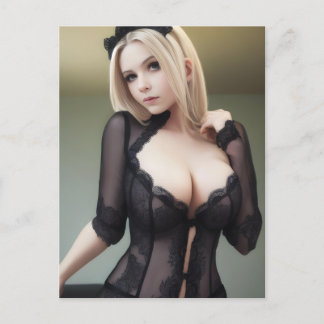 Sexy Woman i Black Snöre Lingerie Vykort