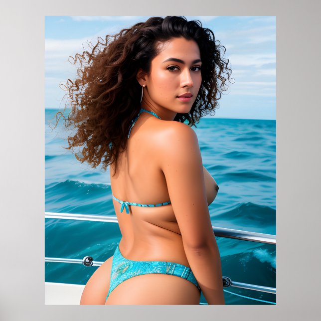 Sexy Women Blue Bikini Artwork AI Generated Poster (Framsidan)